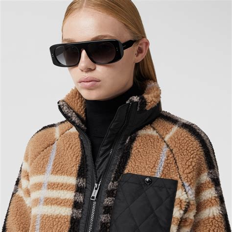 burberry diamond quilted panel check fleece jacquard jacket|Burberry cashmere cape jacket.